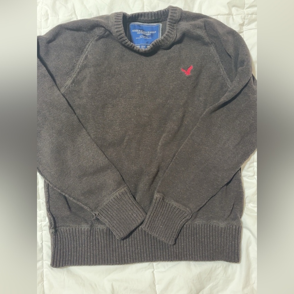 vintage American Eagle Outfitters Men's Dark Brown Crewneck Sweater